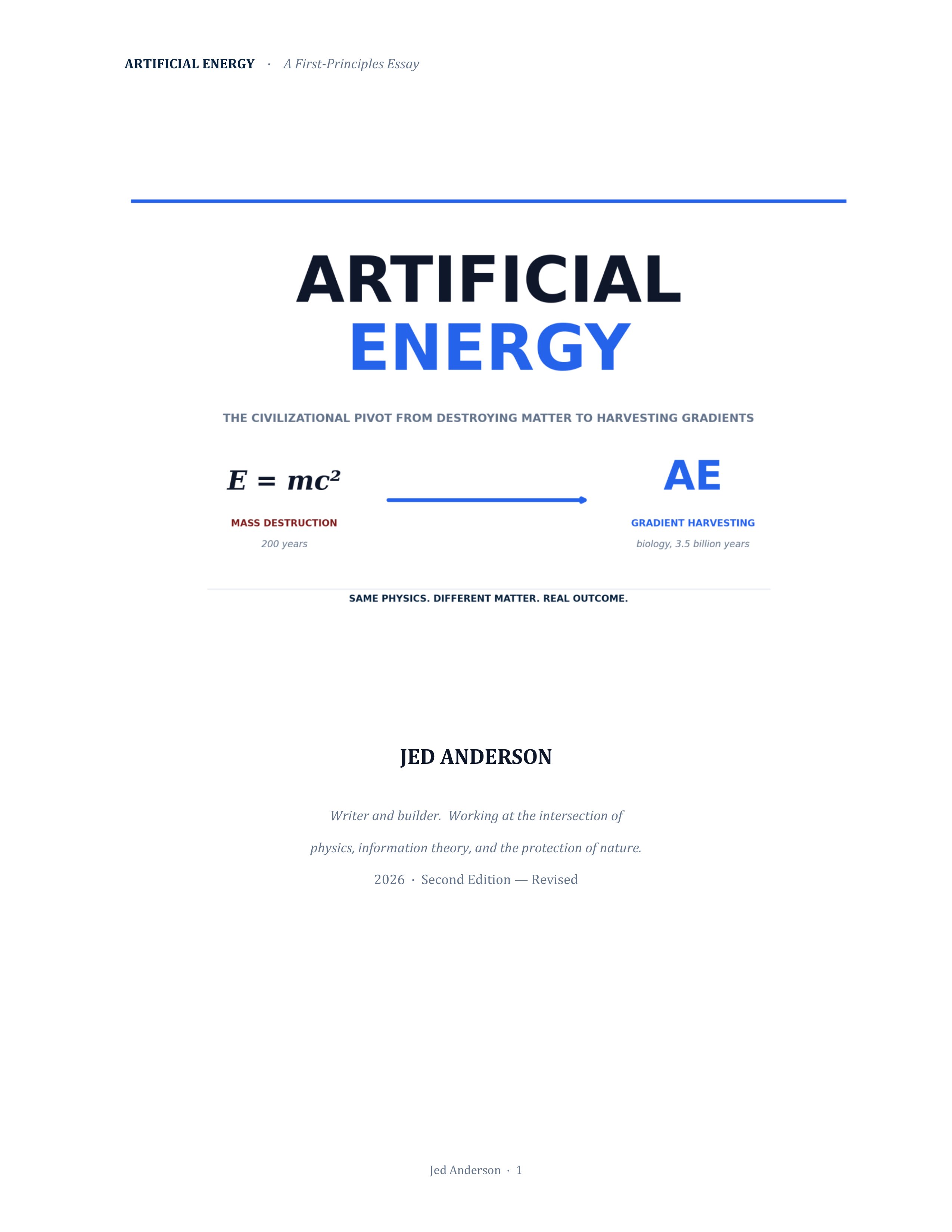 Cover of "Artificial Energy: The Next Civilizational Technology Layer" by Jed Anderson, 2026 (second edition).