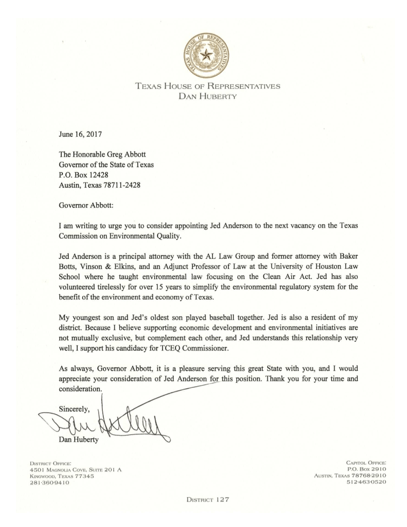 Huberty letter