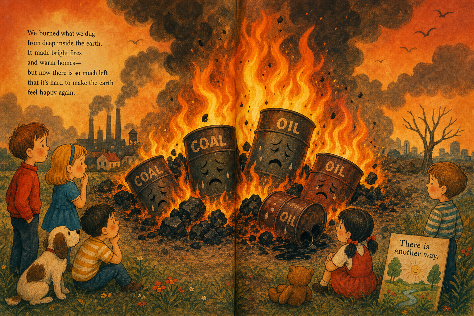 A warm campfire and a steam locomotive, powerful and sturdy
